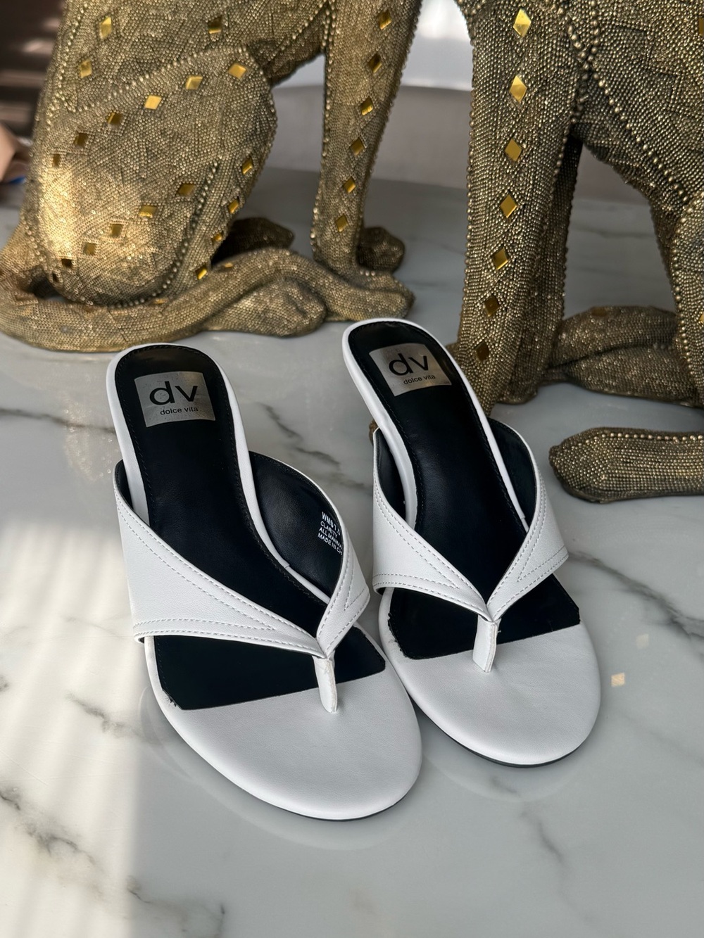 Trendy Sandals DV by Dolce Vita White Leather Thong-Heel Sandals